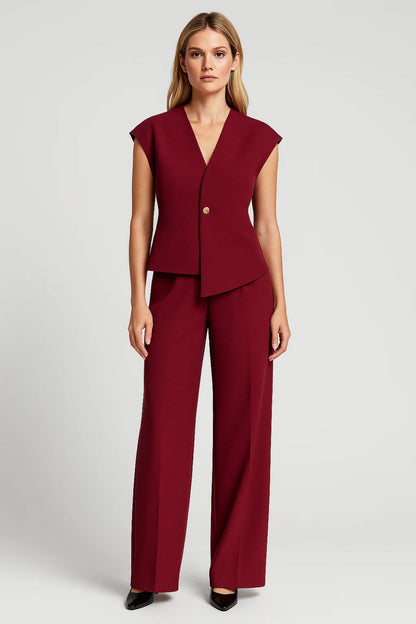 Damespak Mouwloos Gilet en Rechte Broek Elegant Zwart