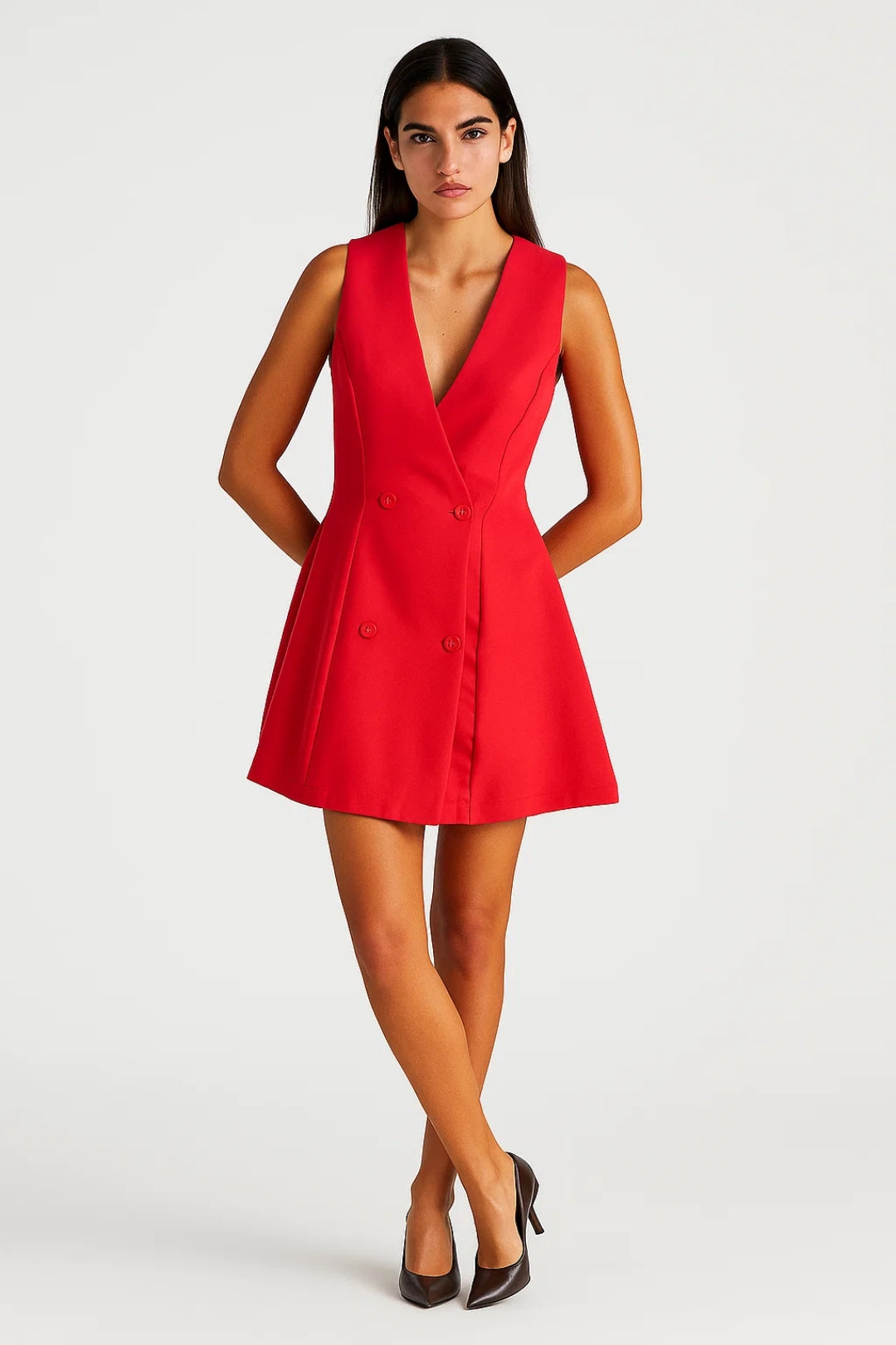 Korte Blazer Jurk Dames Dubbele Knopen Chique