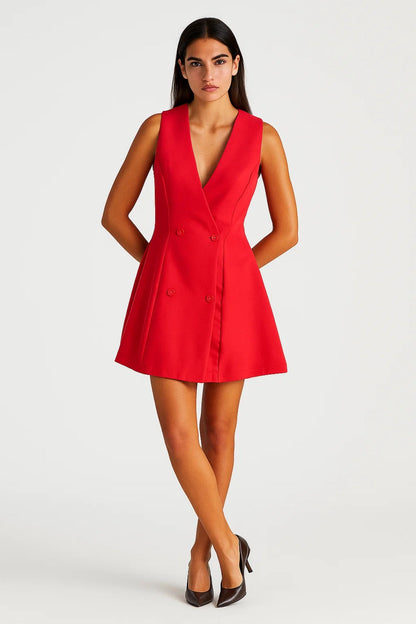 Korte Blazer Jurk Dames Dubbele Knopen Chique