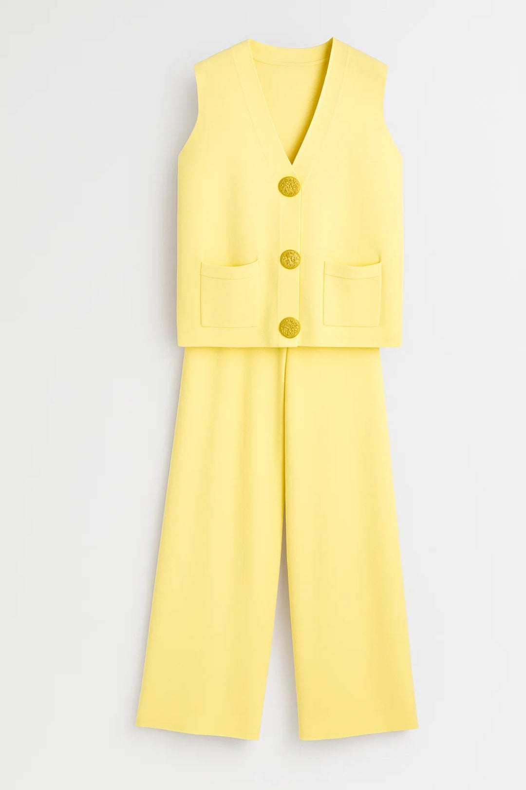 Mouwloze Gilet Set met Rechte Pantalon en Gouden Knopen Elegant