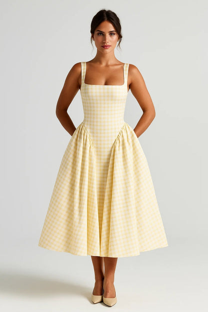 Midi Jurk voor Dames met Wijde Rok en Taille