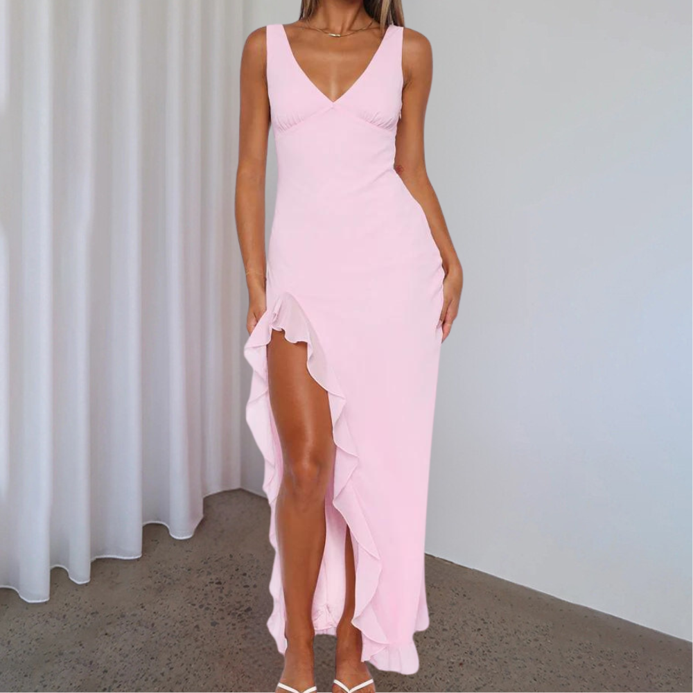 Mouwloze Maxi Jurk Met V-hals | Elegante Lange Jurk Dames 1