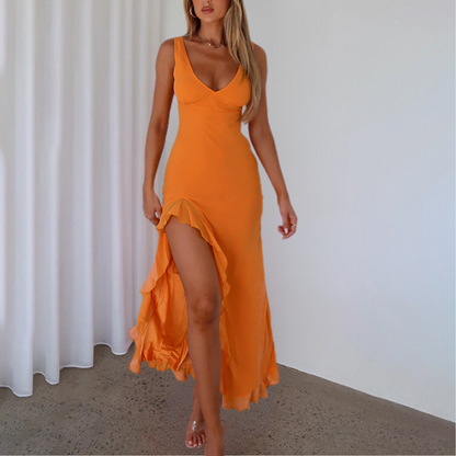 Mouwloze Maxi Jurk Met V-hals | Elegante Lange Jurk Dames 7
