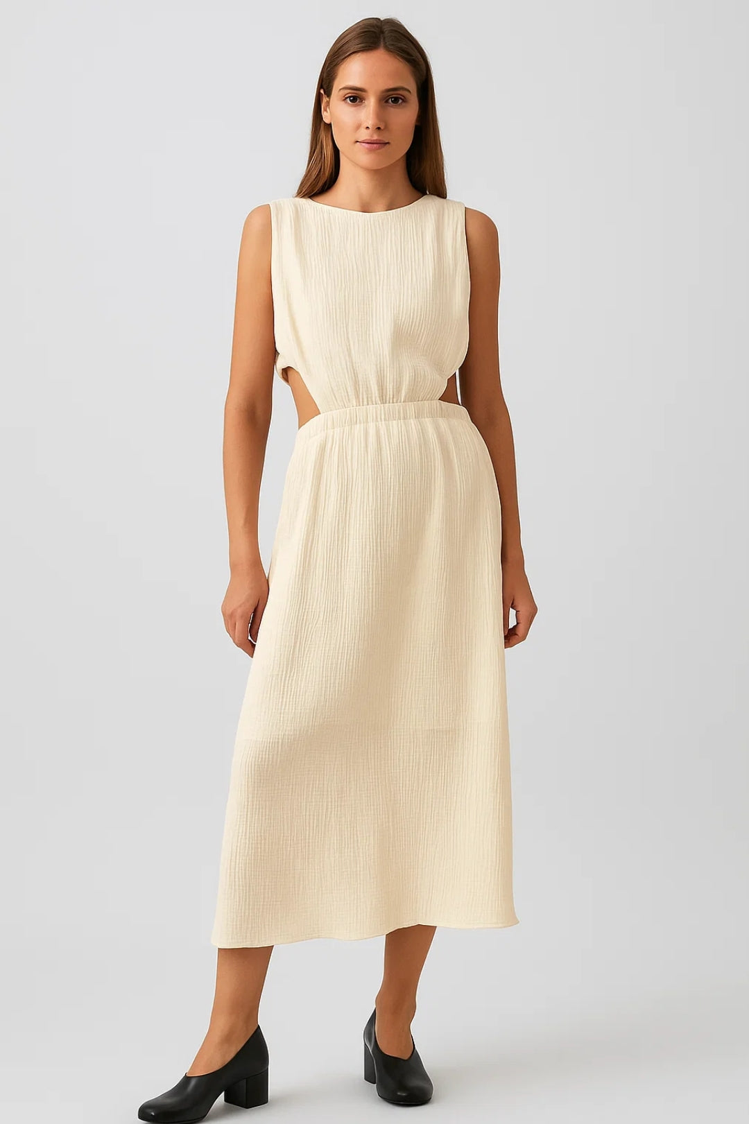 Mouwloze Midi Jurk Dames Elegant Cut-out Model
