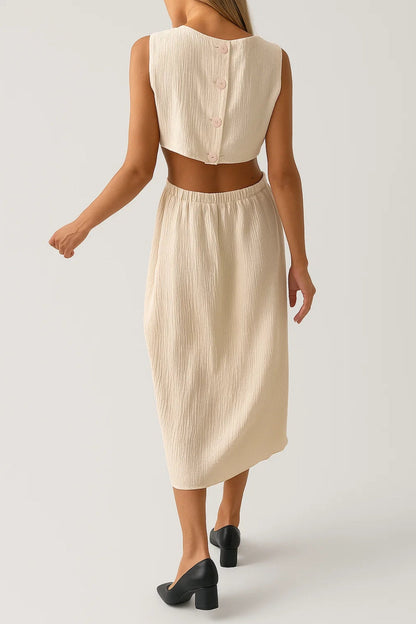 Mouwloze Midi Jurk Dames Elegant Cut-out Model