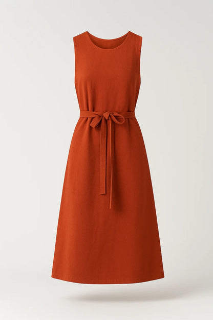Midi Jurk Dames Mouwloos met Strikceintuur Elegant Zomerjurk - StudioMarella