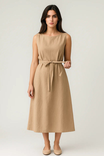 Midi Jurk Dames Mouwloos met Strikceintuur Elegant Zomerjurk
