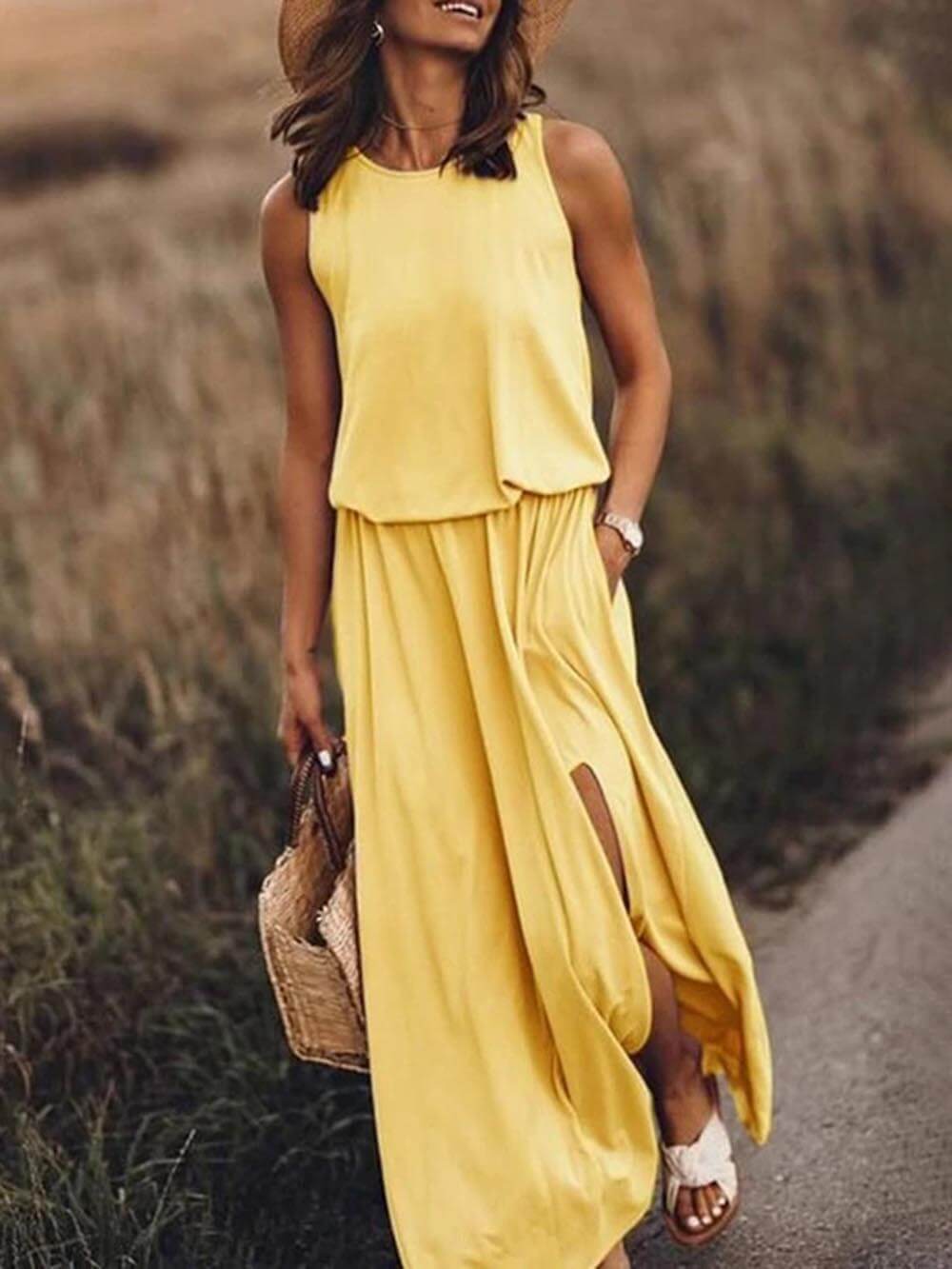 Mouwloze Zomerjurk Met Split | Zomerjurk Dames Maxi 1