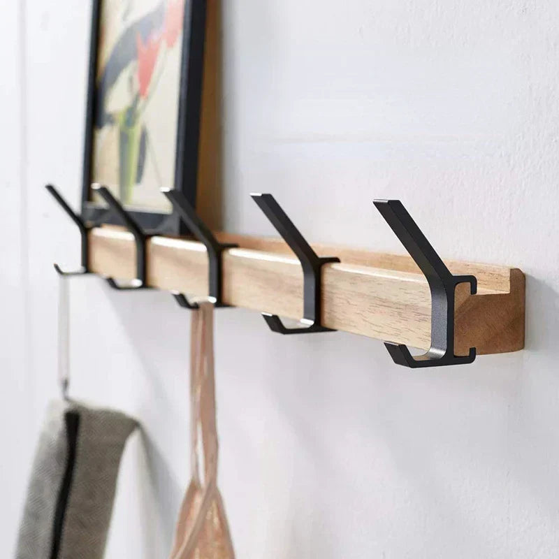 Wandgarderobe met Verstelbare Haken – Scandinavische Kapstok van Hout & Metaal