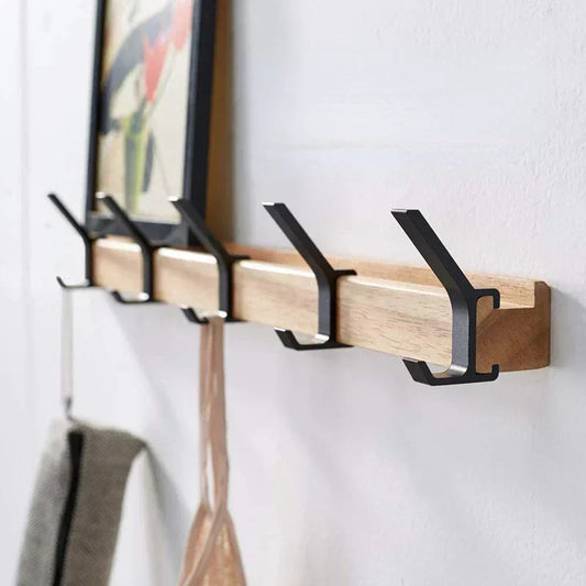 Wandgarderobe met Verstelbare Haken – Scandinavische Kapstok van Hout & Metaal