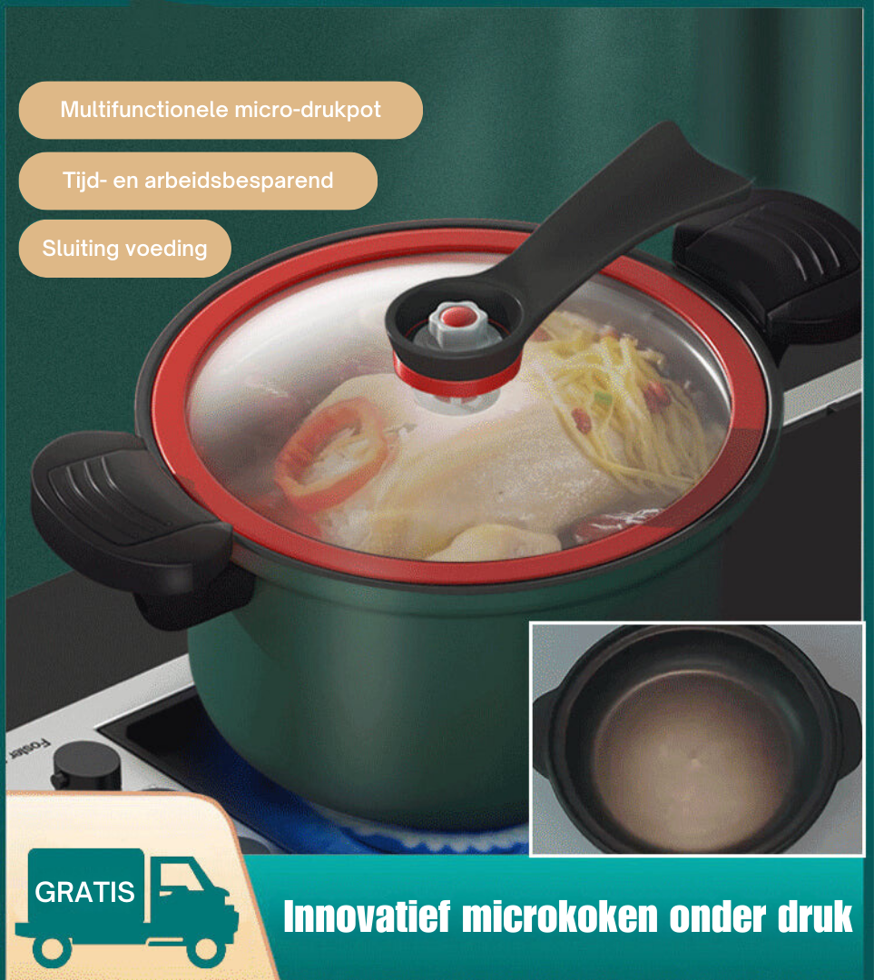 Snelkookpan met Anti-aanbaklaag – Gezond & Snel Koken – Snelkookfunctie & Langzaam Koken – Voedingsstoffen Behouden – 3,5L Capaciteit – Verkrijgbaar in Groen, Rood en Geel