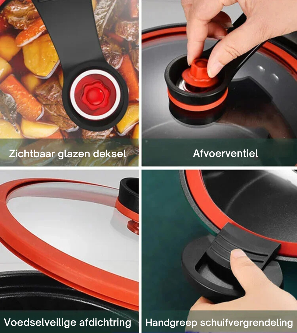 Snelkookpan met Anti-aanbaklaag – Gezond & Snel Koken – Snelkookfunctie & Langzaam Koken – Voedingsstoffen Behouden – 3,5L Capaciteit – Verkrijgbaar in Groen, Rood en Geel