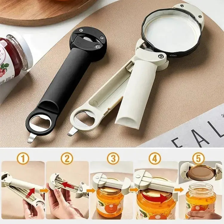 Magnetische Multifunctionele Blikopener met Verstelbare Grip en Ergonomisch Handvat voor Potten en Flessen