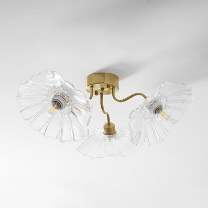 Glazen Plafondlamp met Bladmotief – 3, 5 of 6 Lichtpunten – Gouden Armatuur met Helder of Roze Matglas