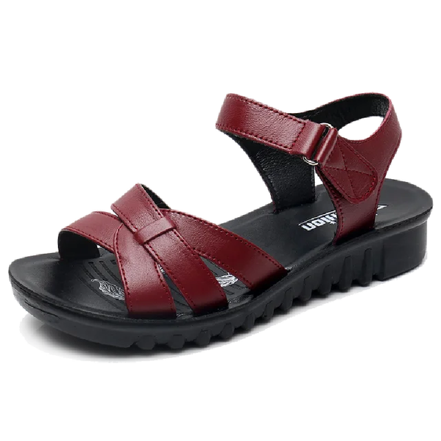 Vrouwen Sandalen Leren Zomer Schoenen met Zachte Zool