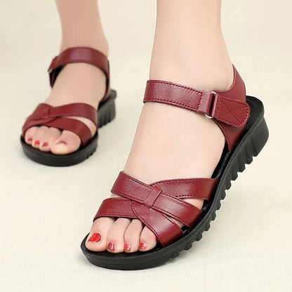 Vrouwen Sandalen Leren Zomer Schoenen met Zachte Zool