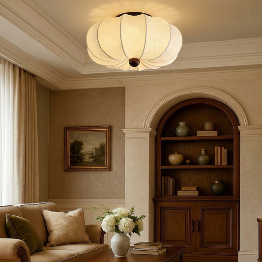 Middeleeuwse zijden plafondlamp E27 stof wit plafondlamp woonkamer slaapkamer hal klassieke verlichting rond design 40cm 50cm 60cm