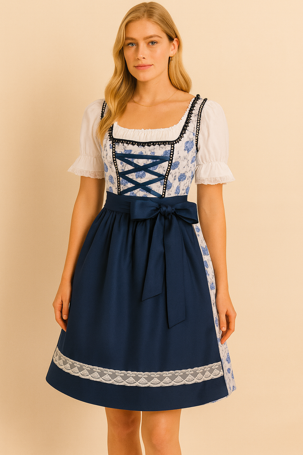 Dames Dirndl Jurk Bloemenprint met Satijnen Schort Oktoberfest Stijl - StudioMarella
