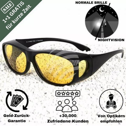Nachtrijbril met Gele Glazen voor Helder Zicht bij Nacht en Mist | Anti-verblinding Rijbril | Vermindert Hoofdlampschittering | Universele Pasvorm Ook Over Correctiebril | Comfortabel Montuur