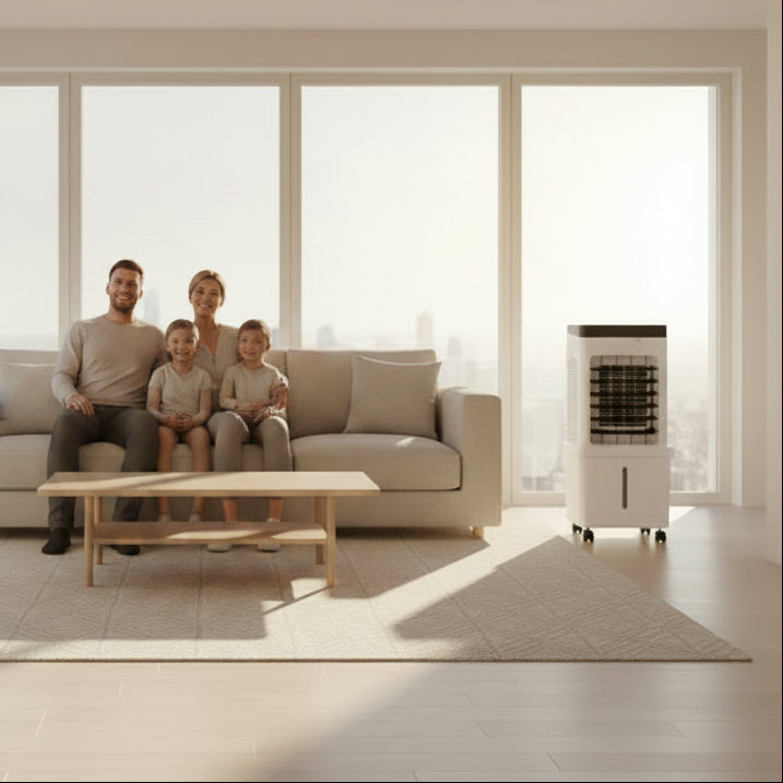 Mobiele Luchtkoeler met Waterkoeling 15L – Ventilator met Zwenkfunctie en IJskoeling voor Slaapkamer, Woonkamer en Kantoor