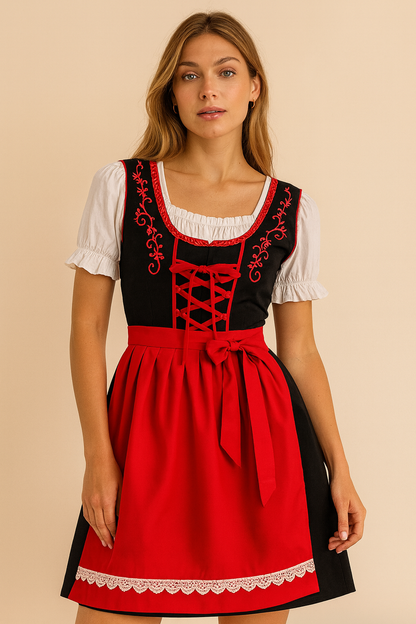 Dames Dirndl Jurk Oktoberfest Stijl met Schort en Mooi Borduurwerk - StudioMarella