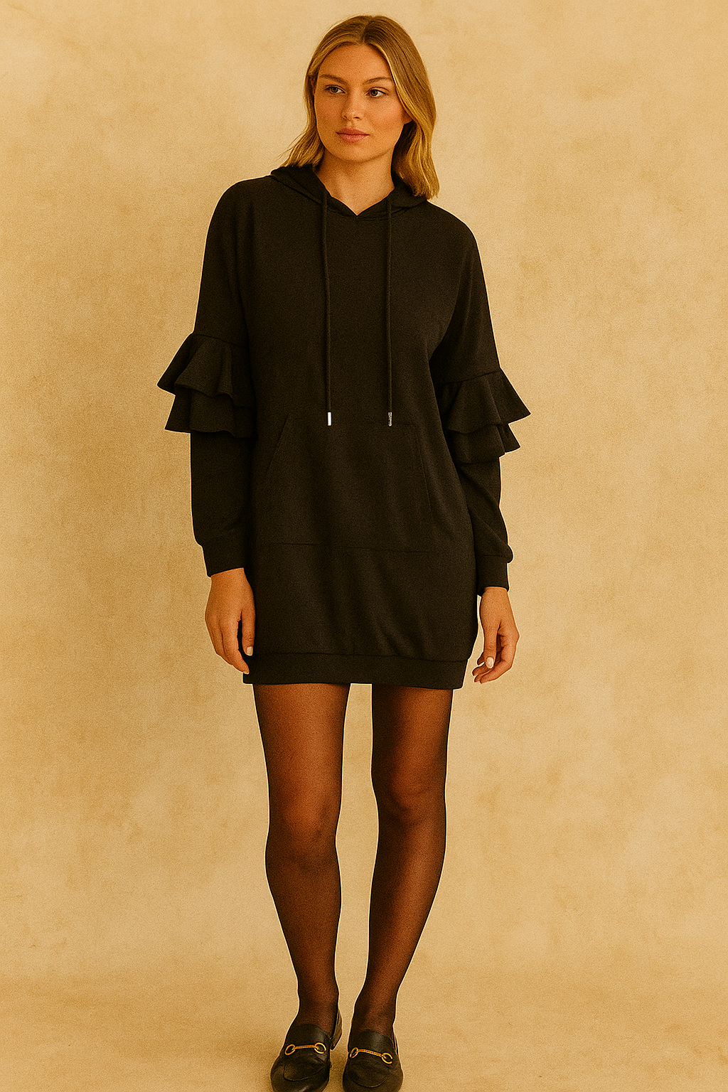 Dames Hoodie Jurk Zacht met Pofmouwen Comfortabel