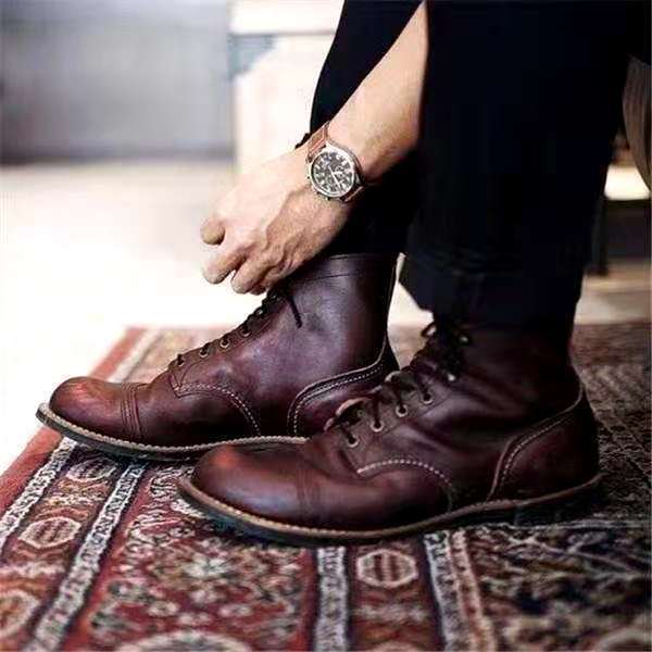 Bruine Leren Herenschoenen Vintage Look Klassiek