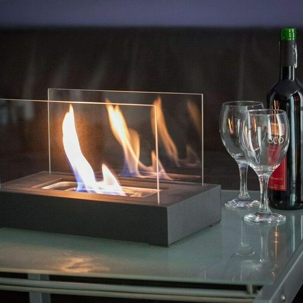 Bioethanol Tafelkachel Draagbaar Gehard Glas & Staal Design voor Binnen & Buiten Rookvrij Sfeerverlichting