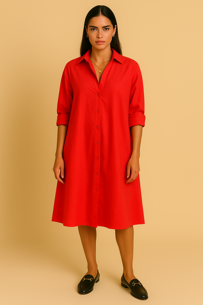 Dames Jurk Zwart Midi Elegante Knoopsluiting