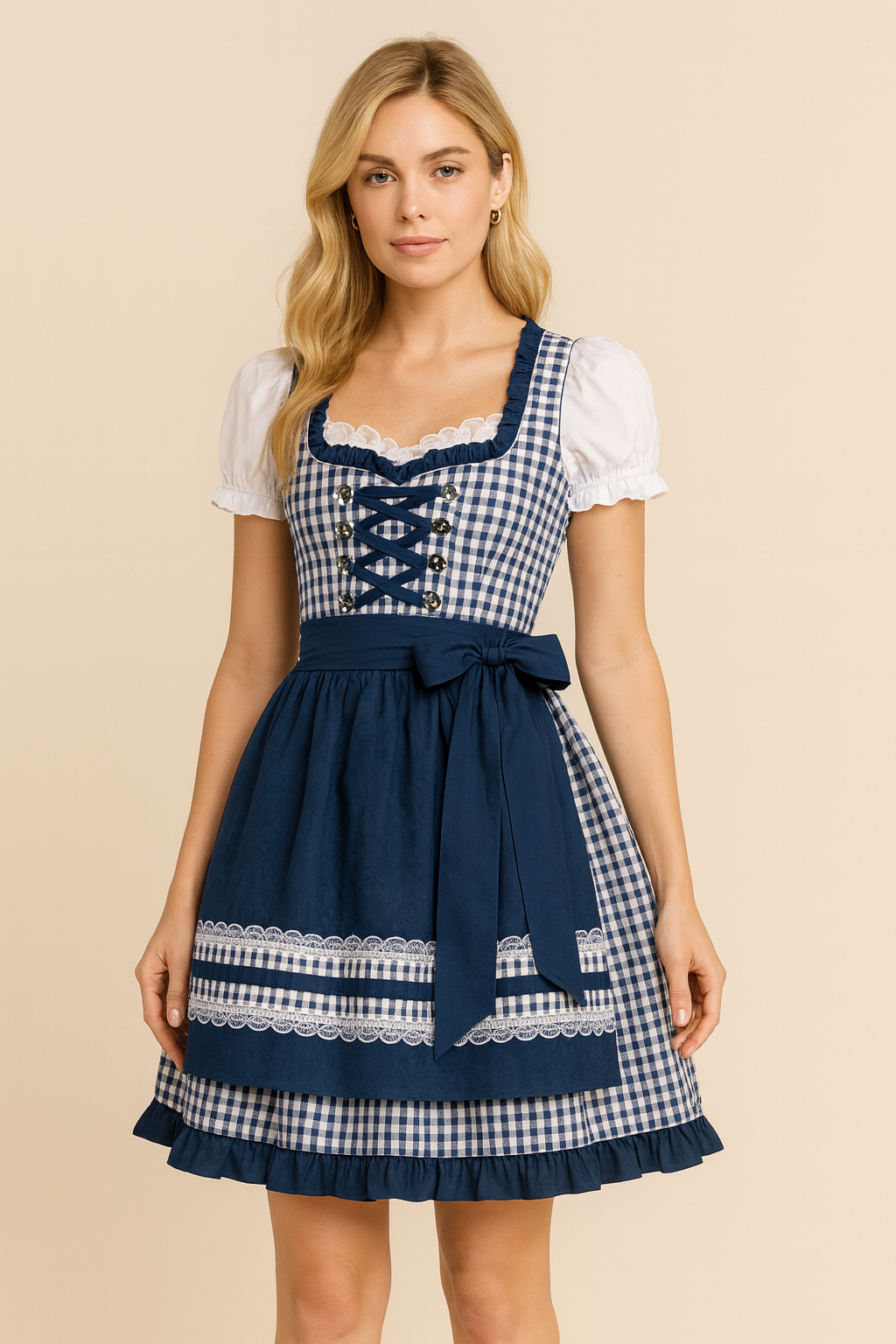 Dames Dirndl Jurk met Plooirok en Knoopsluiting Traditioneel - StudioMarella