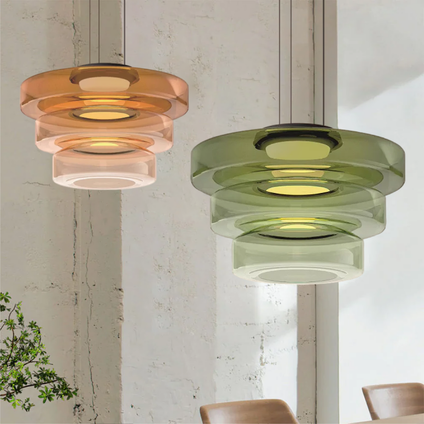 Hanglamp Glas Bauhaus Stijl LED 12W Rookgrijs Groen Amber 1-2-3 Lagen Woonkamer Keuken