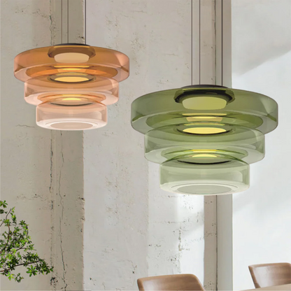 Hanglamp Glas Bauhaus Stijl LED 12W Rookgrijs Groen Amber 1-2-3 Lagen Woonkamer Keuken