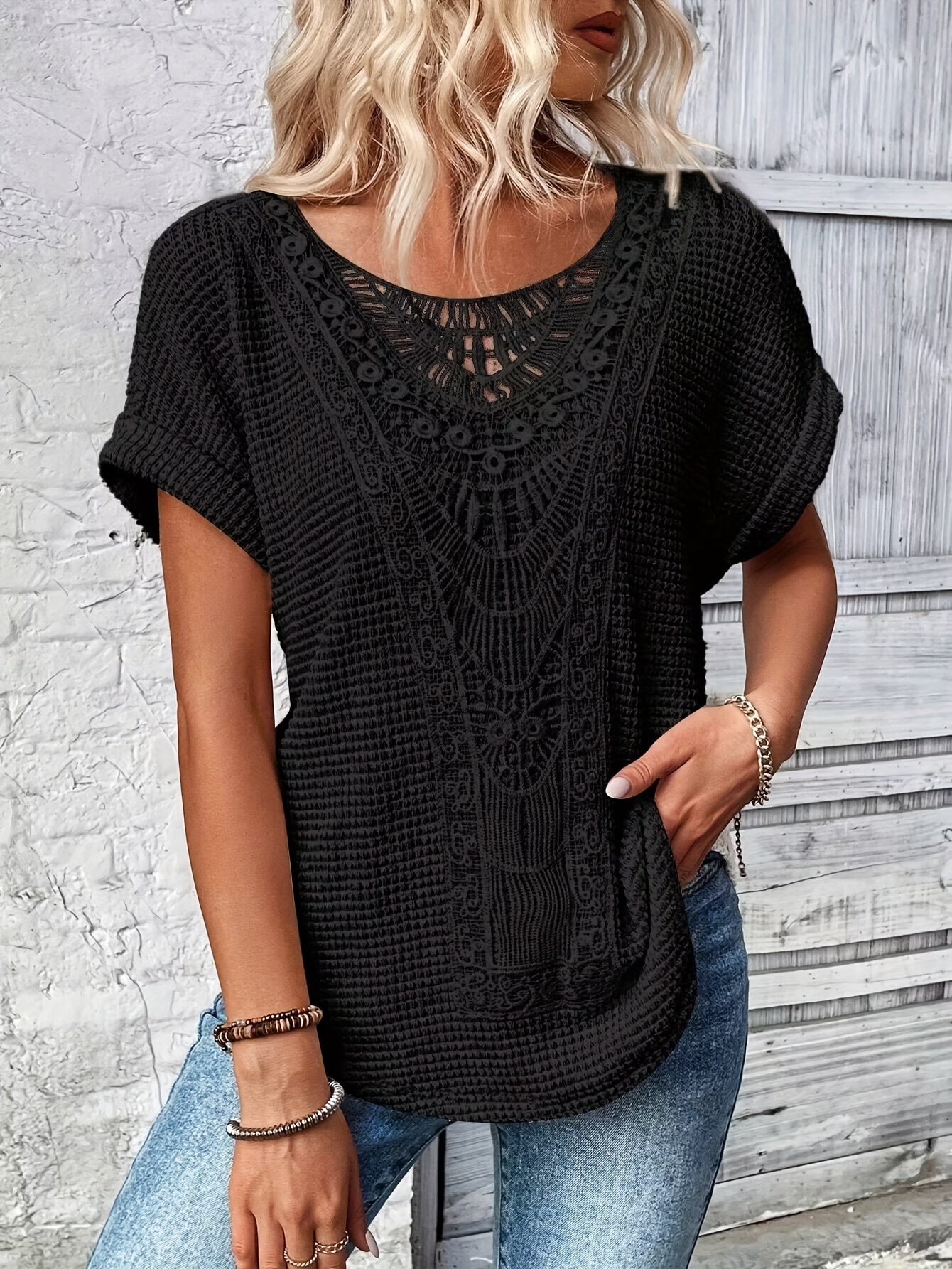 Elegante Kanten T-shirt voor Vrouw Casual Stijl