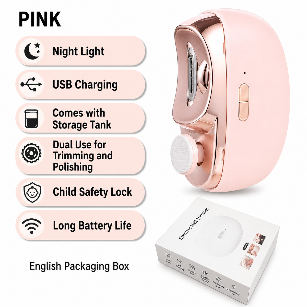 Elektrische Nagelverzorgingsset 3-in-1 Knippen Vijlen Polijsten Automatisch Trimmen Wit Roze Paars USB Oplaadbaar