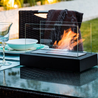 Bioethanol Tafelkachel Draagbaar Gehard Glas & Staal Design voor Binnen & Buiten Rookvrij Sfeerverlichting