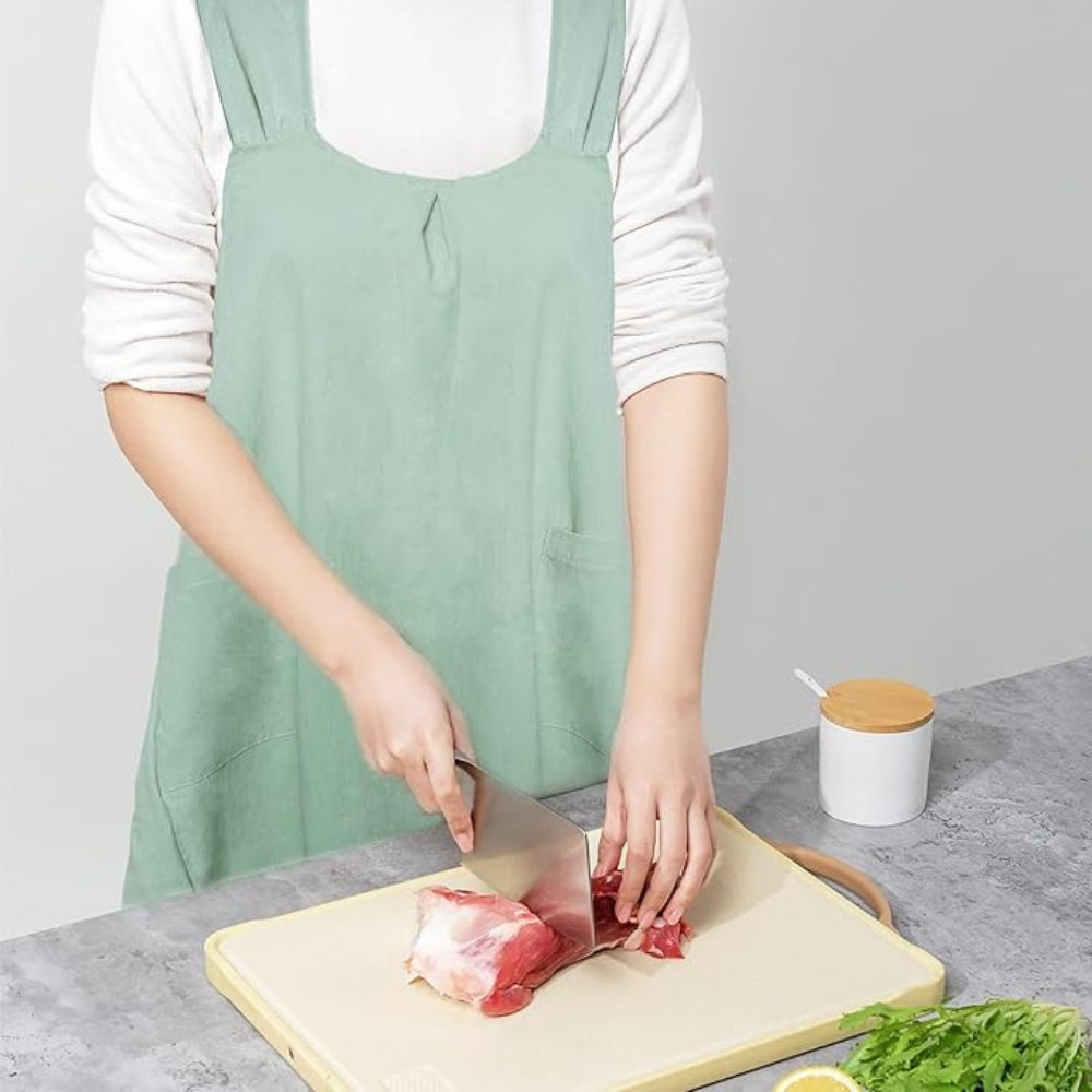 Koreaans geïnspireerd cross-back schort – linnen katoenen keukenschort met kruisbanden en zakken – tuinschort voor koken en bakken