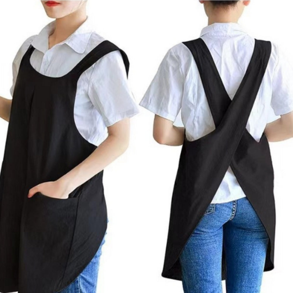 Koreaans geïnspireerd cross-back schort – linnen katoenen keukenschort met kruisbanden en zakken – tuinschort voor koken en bakken