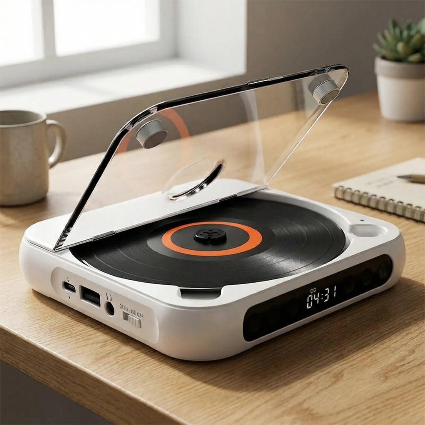 Draagbare Bluetooth CD-Speler – Compact & Oplaadbaar – Geschikt voor CD, CD-R, CD-RW & MP3 – Inclusief USB-C – Wireless & 3,5mm Audio