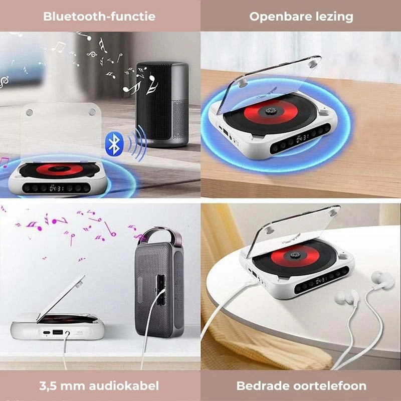Draagbare Bluetooth CD-Speler – Compact & Oplaadbaar – Geschikt voor CD, CD-R, CD-RW & MP3 – Inclusief USB-C – Wireless & 3,5mm Audio