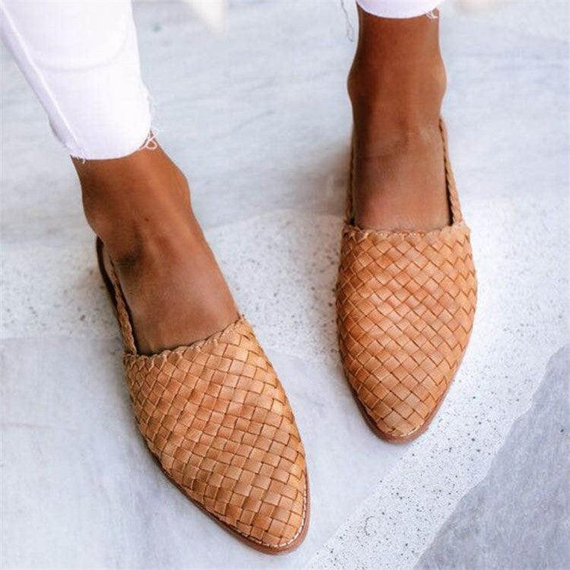 Gevlochten Slingback Sandaal met Lage Hak – Handgemaakt Look Instapper voor Dames – Zomerse Casual Schoen