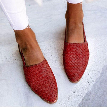 Gevlochten Slingback Sandaal met Lage Hak – Handgemaakt Look Instapper voor Dames – Zomerse Casual Schoen