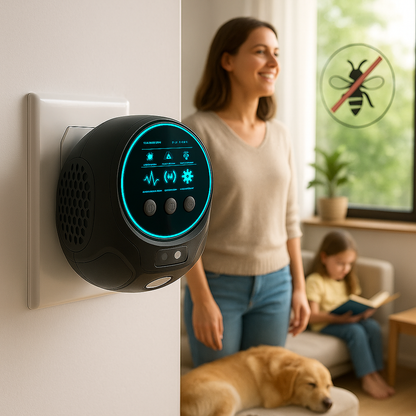 Ultrasoon Insectenwerende Plug-in voor Thuis – Effectief tegen Muggen, Wespen en Vliegen – 4 Luidsprekers 297m² Bereik – Veilig Chemivrij Apparaat voor Woonkamer en Terras