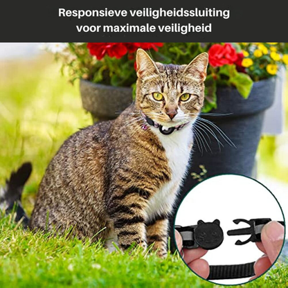 Veiligheidskat Halsband met Reflecterende Strepen en Snelsluiting | GPS Tracker Houder