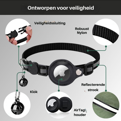 Veiligheidskat Halsband met Reflecterende Strepen en Snelsluiting | GPS Tracker Houder