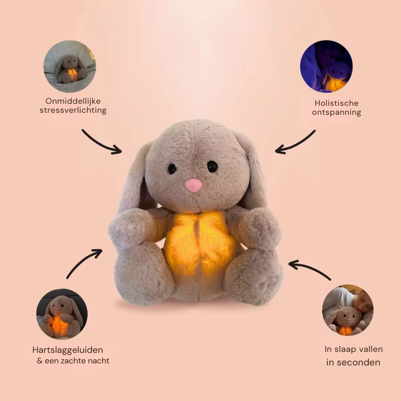 Knuffelkonijn pluche met licht en hartslaggeluid voor slapen en ontspanning comfort speelgoed