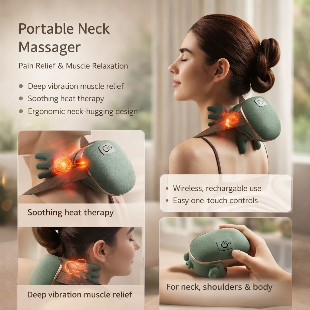 Nekmassageapparaat met Warmte en Vibratie – Draadloze Diepe Weefselmassage voor Nek, Schouders en Rug – Compacte Handheld Massage Trigger Point Shiatsu Elektrisch Ontspanningsmassage