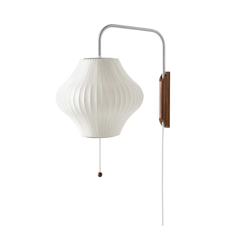 Wandlamp Zijden Kap Walnoot Metaal Wit Woonkamer Slaapkamer