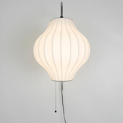 Wandlamp Zijden Kap Walnoot Metaal Wit Woonkamer Slaapkamer