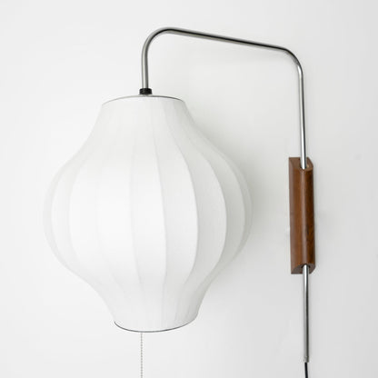 Wandlamp Zijden Kap Walnoot Metaal Wit Woonkamer Slaapkamer