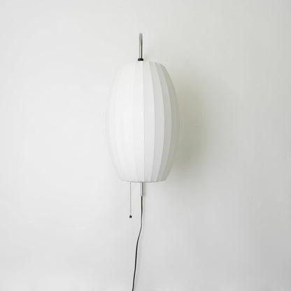 Wandlamp Zijden Kap Walnoot Metaal Wit Woonkamer Slaapkamer